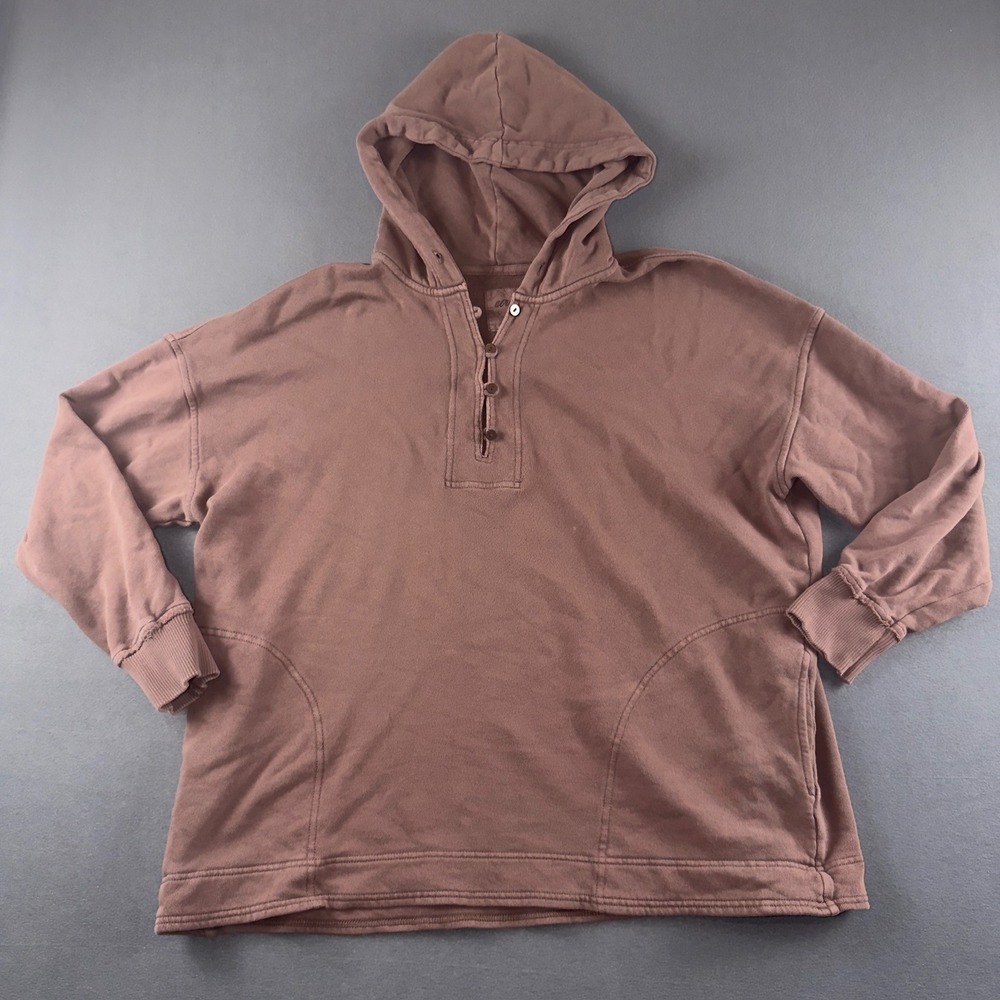 Aerie Womens Henley Hoodie Sweatshirt Mauve Brown Size M Relaxed Fit Fleece